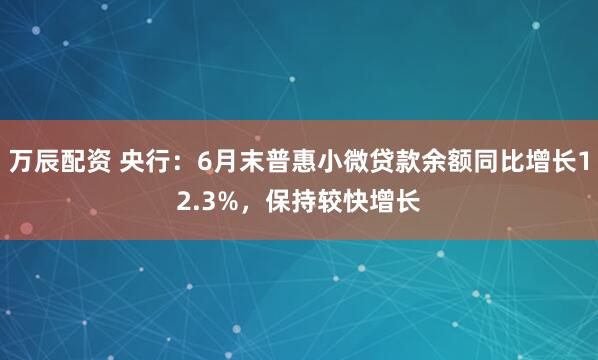 万辰配资 央行：6月末普惠小微贷款余额同比增长12.3%，保持较快增长
